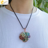 CSJA Natural Stone Pendant Tree of Life Necklaces Rose Wire Wrapped