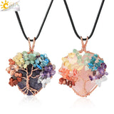 CSJA Natural Stone Pendant Tree of Life Necklaces Rose Wire Wrapped