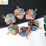 CSJA Natural Stone Pendant Tree of Life Necklaces Rose Wire Wrapped