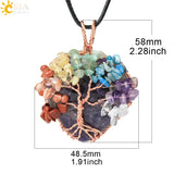 CSJA Natural Stone Pendant Tree of Life Necklaces Rose Wire Wrapped