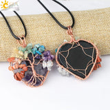 CSJA Natural Stone Pendant Tree of Life Necklaces Rose Wire Wrapped