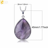 CSJA Stone Pendants Tiger Eye Pink Quartz Purple Crystal Lapis Necklace Women