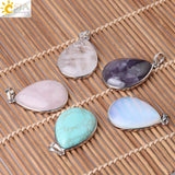 CSJA Stone Pendants Tiger Eye Pink Quartz Purple Crystal Lapis Necklace Women