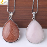 CSJA Stone Pendants Tiger Eye Pink Quartz Purple Crystal Lapis Necklace Women