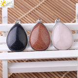 CSJA Stone Pendants Tiger Eye Pink Quartz Purple Crystal Lapis Necklace Women