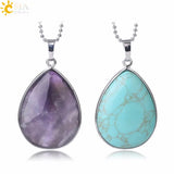 CSJA Stone Pendants Tiger Eye Pink Quartz Purple Crystal Lapis Necklace Women