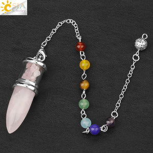 CSJA Natural Stone Pendulum Wishing Bottle Pendant 7 Chakra Chain