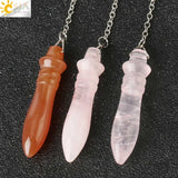CSJA Natural Stone Pendulum for Dowsing Pink Quartz Lapis Reiki Amulet Pendule