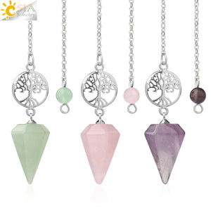 CSJA Natural Stone Tree of Life Pendulum for Dowsing