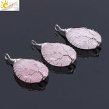 CSJA Pink Quartz Necklace Tree of Life Pendant
