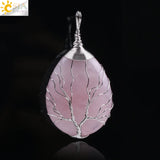 CSJA Pink Quartz Necklace Tree of Life Pendant