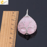 CSJA Pink Quartz Necklace Tree of Life Pendant