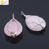 CSJA Pink Quartz Necklace Tree of Life Pendant