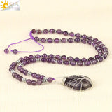 CSJA Purple Crystal Long Necklace Tree of Life Water Drop Pendant Chakra Jewelry