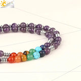 CSJA Purple Crystal Long Necklace Tree of Life Water Drop Pendant Chakra Jewelry