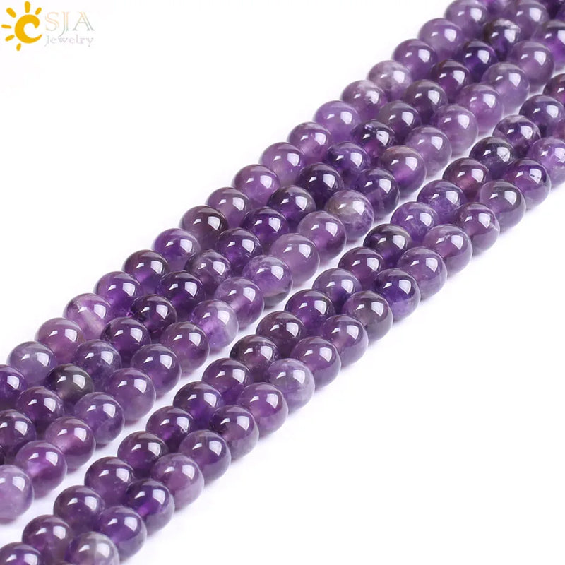 CSJA Purple Quartz Loose Beads 8mm Round Amethysts DIY Beaded