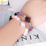 CSJA Stone Pyramid Charm Bracelet Men Healing 8MM Amethyst Crystal Jewelry H141