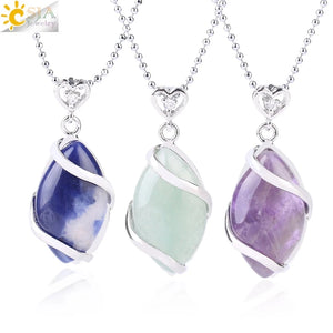 CSJA Natural Stone Quartz Crystal Necklace for Women Healing Stones Pendants
