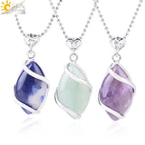 CSJA Natural Stone Quartz Crystal Necklace for Women Healing Stones Pendants