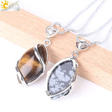 CSJA Natural Stone Quartz Crystal Necklace for Women Healing Stones Pendants