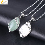 CSJA Natural Stone Quartz Crystal Necklace for Women Healing Stones Pendants