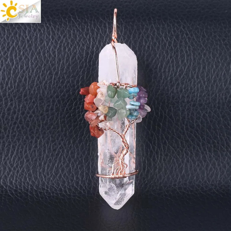 Rock Crystal Tree of Life Pendant Reiki Chakra Necklace