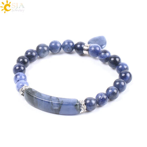 CSJA Sodalite Beaded Bracelet Love Heart Stretch Healing Prayer F109