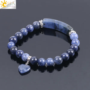 CSJA Sodalite Beaded Bracelet Love Heart Stretch Healing Prayer F109