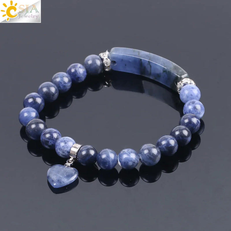 CSJA Sodalite Beaded Bracelet Love Heart Stretch Healing Prayer F109