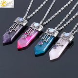 CSJA Natural Stone Sword Necklace Pink Quartz Tiger Eye Jewelry