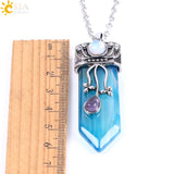 CSJA Natural Stone Sword Necklace Pink Quartz Tiger Eye Jewelry