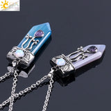 CSJA Natural Stone Sword Necklace Pink Quartz Tiger Eye Jewelry