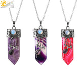 CSJA Natural Stone Sword Necklace Pink Quartz Tiger Eye Jewelry