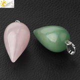 CSJA Stone Teardrop Pendant Necklace Healing Pink Quartz