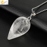 CSJA Stone Teardrop Pendant Necklace Healing Pink Quartz