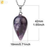 CSJA Stone Teardrop Pendant Necklace Healing Pink Quartz