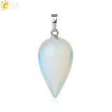 CSJA Stone Teardrop Pendant Necklace Healing Pink Quartz