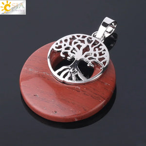 CSJA Tree of Life Charm Pendant Natural Stone Reiki Silver