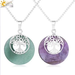CSJA Tree of Life Charm Pendant Natural Stone Reiki Silver