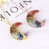 CSJA Tree of Life Pendant Necklace 7 Chakra Crystal Resin Wire Wrap