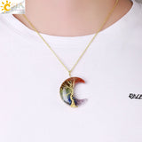CSJA Tree of Life Pendant Necklace 7 Chakra Crystal Resin Wire Wrap