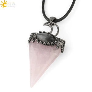 CSJA Triangle Pendant Necklace Moon Labradorite Geometric Men Women Jewelry