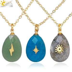 CSJA Water Drop Stainless Steel Charm Necklace