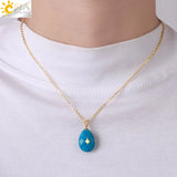 CSJA Water Drop Stainless Steel Charm Necklace