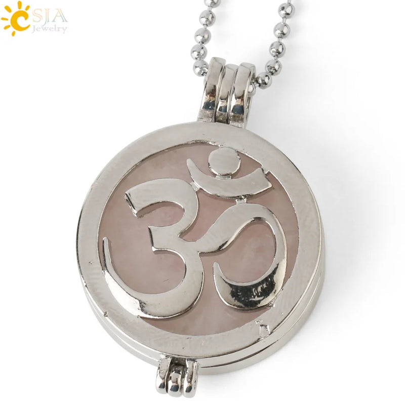 CSJA 3D Pendant Reiki Crystal Quartz AUM Locket Necklace