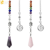 CSJA Buddha Head Pendulum 7 Chakra Chain Pink Quartz Crystal Pendule G343