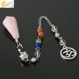 CSJA Buddha Head Pendulum 7 Chakra Chain Pink Quartz Crystal Pendule G343