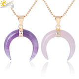 CSJA Purple Crystal Pink Quartz Crescent Moon Pendant