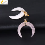 CSJA Purple Crystal Pink Quartz Crescent Moon Pendant