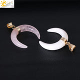 CSJA Purple Crystal Pink Quartz Crescent Moon Pendant